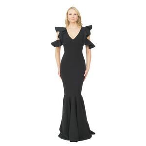 Posh Couture Ruffle Mermaid Gown Black Size M NWT